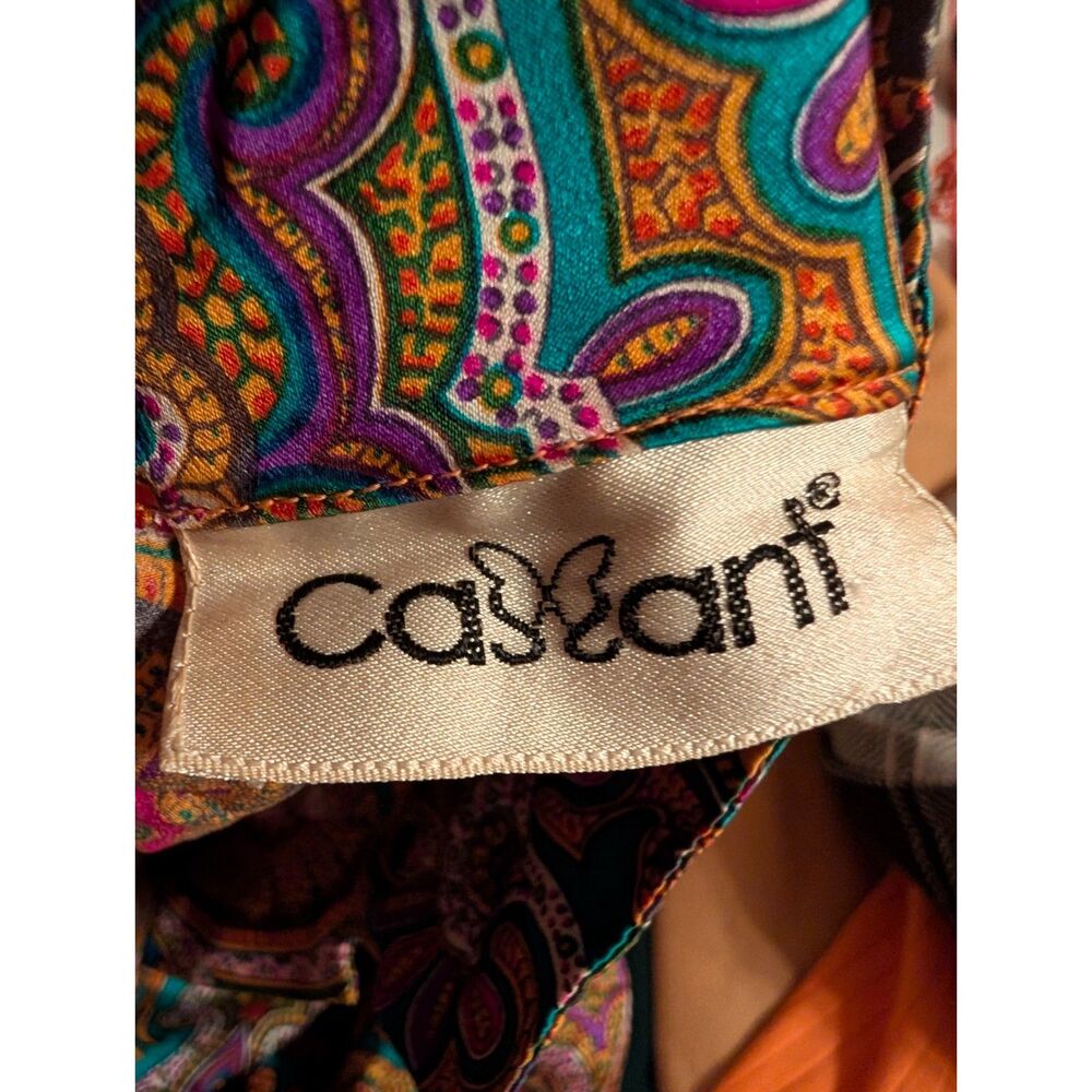 Vintage 90s Silk Paisley Blouse Size 8 Jewel Tone Boho Luxe Button Front Top - Picture 4 of 7